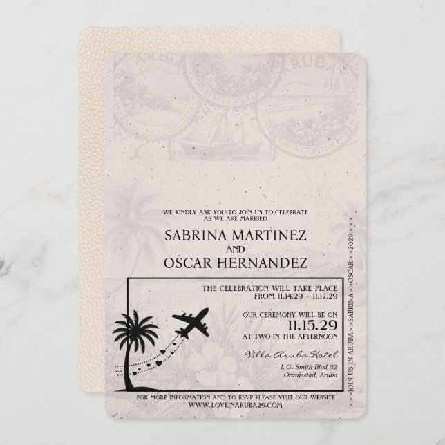 Ivory Aruba Passport Wedding Invitation (Front/Back)