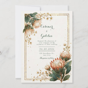 Ivory Astrantia Gold Foil Wedding Invitation