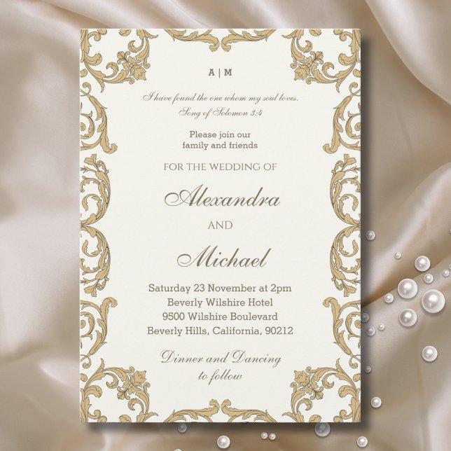 Ivory Baroque Bible Verse Christian Wedding   Invitation (Creator Uploaded)