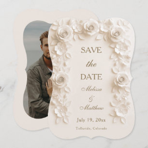 Ivory Baroque Floral Frame Save The Date Card