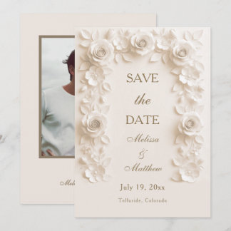 Ivory Baroque Floral Frame Save The Date Card