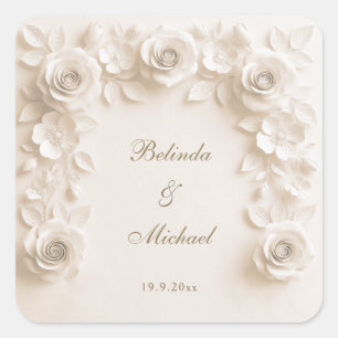Ivory Baroque Floral Roses Frame Wedding Square Sticker