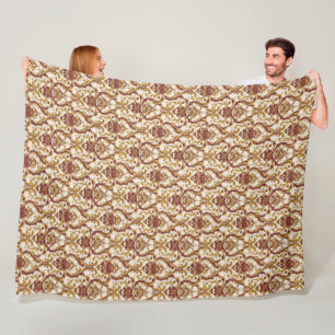 Ivory Baroque Ornament with Gold and Burgundy Fleece Blanket
