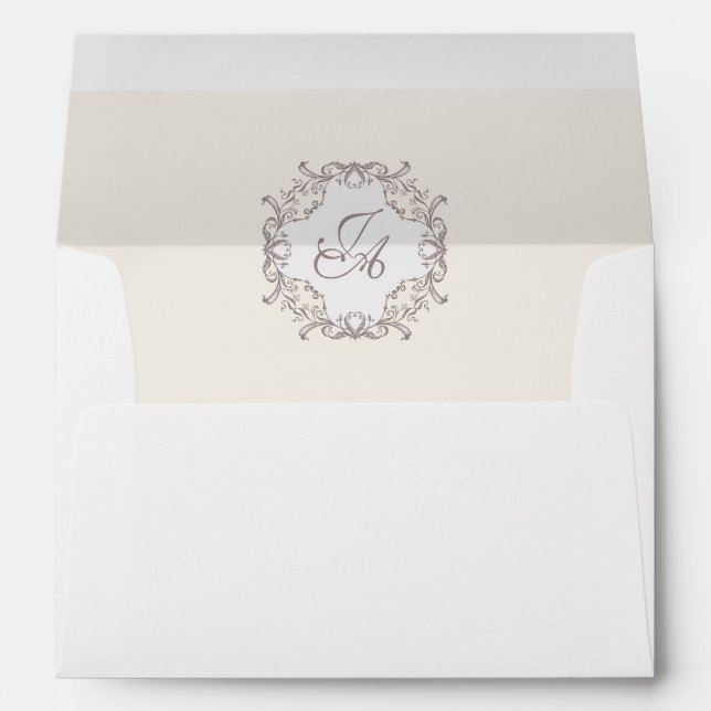 Ivory Baroque Wedding Envelope with Monogram Crest (Back (Bottom))
