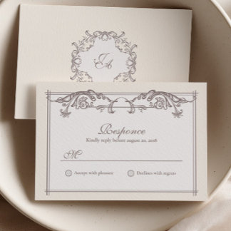Ivory Baroque Wedding RSVP Card with Monogram