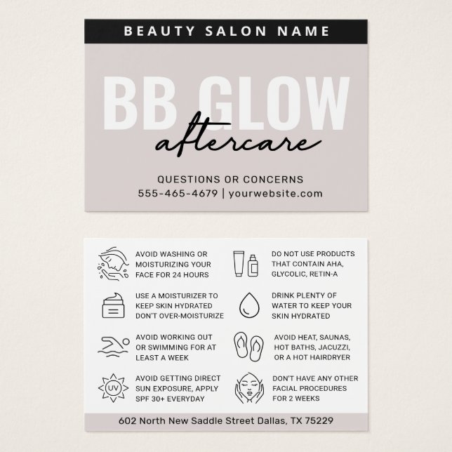 Ivory BB Glow Facial After Care Instruction Card (Front & Back)