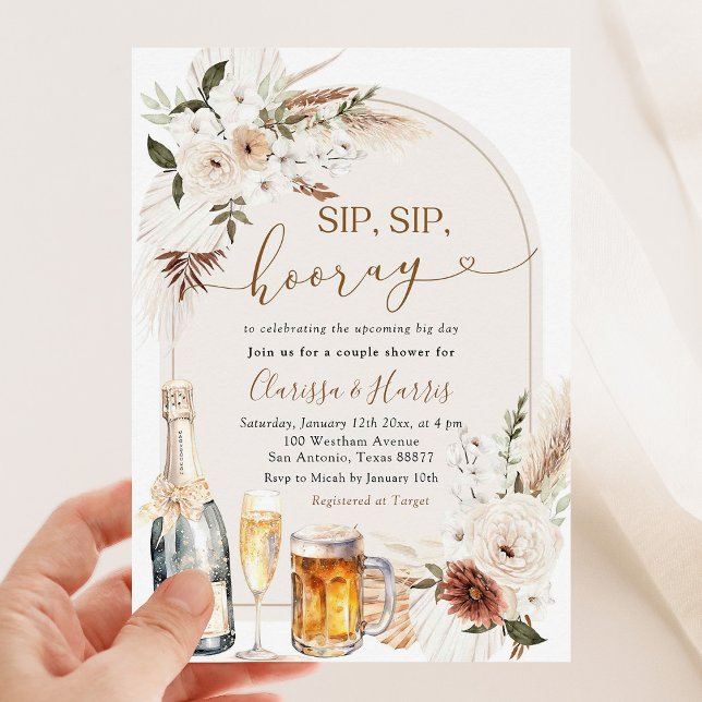 Ivory Beige Boho Sip Sip Hooray Couple Shower Invitation (Creator Uploaded)