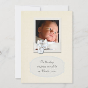 Ivory Beige Boy Photo Christening Invitations