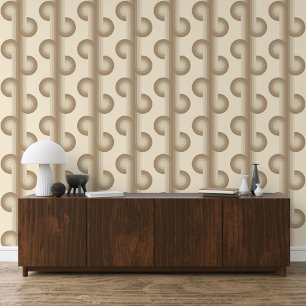 Ivory Beige Brown Grey Circles Waves Lines Pattern Wallpaper