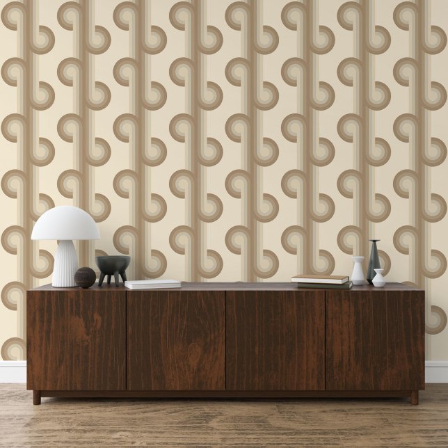 Ivory Beige Brown Grey Circles Waves Lines Pattern Wallpaper (Creator Uploaded)