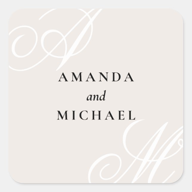 Ivory Beige Elegant Monogram Wedding Square Sticker (Front)
