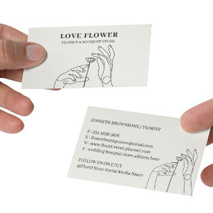 Ivory Beige Florist Handdrawn Botanical Business Card