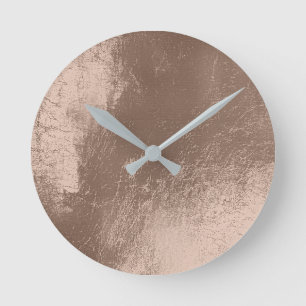 Ivory Beige Leather Metal Glass Grey Minimal Round Clock