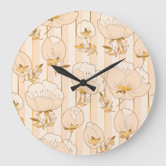 Ivory Beige: Luxury Floral Pattern. Large Clock (Front)
