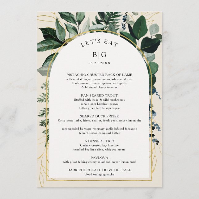 Ivory Beige watercolor greenery with Arched Menu (Front)