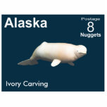 Ivory Beluga Whale - Alaska Postage Photo Sculpture Magnet<br><div class="desc">Another in the series of postage stamps for the notional independent nation of Alaska. Features a digital rendering of an beluga whale carved from mammoth ivory. The carving of ivory is a traditional craft of Alaska Natives. White is the predominant colour in this image on a dark blue-green background. Text...</div>