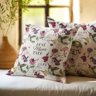 Ivory Best Mum Ever Picture Hummingbird Floral Cushion