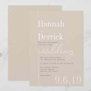 Ivory Biege Simple Modern Typography Wedding Invitation