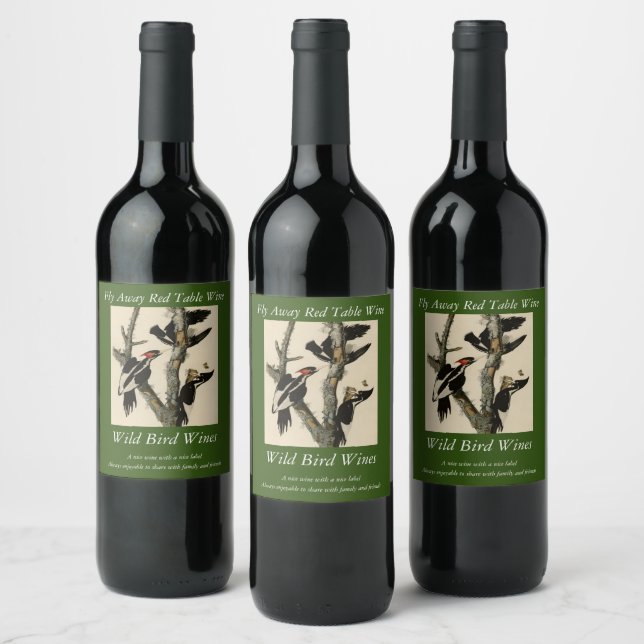 Ivory-billed Woodpecker Audubon's Birds of America Wine Label (Bottles)