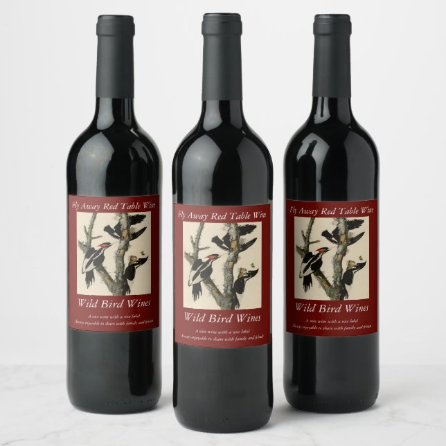 Ivory-billed Woodpecker Audubon's Birds of America Wine Label (Bottles)