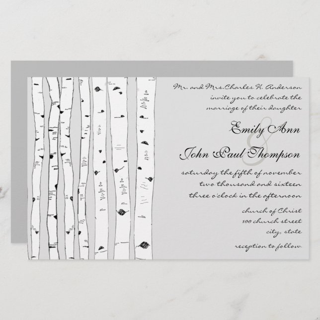 Ivory Birch Tree Wedding Invitations (Front/Back)