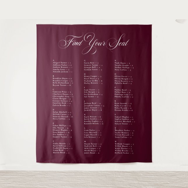 Ivory Black Alphabetical Wedding Seating Chart Tapestry (Front)