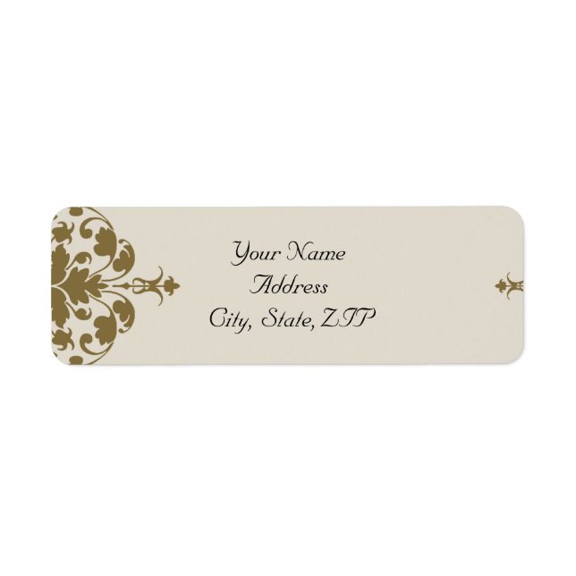 Ivory Black and Gold Damask Return Address Label (Front)