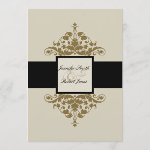 Ivory Black and Gold Damask Wedding Invitation