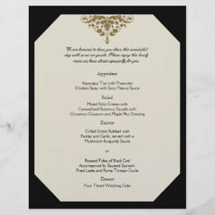 Ivory Black and Gold Damask Wedding Menu