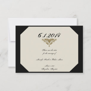 Ivory Black and Gold Damask Wedding Save the Date