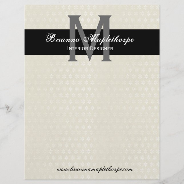 Ivory & Black Damask Monogram Letterhead (Front)