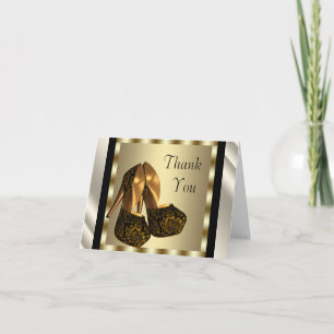 Ivory black Gold High Heel Shoes Thank You Cards