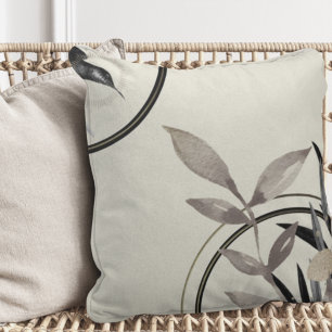 Ivory Black & Gold Minimalist Watercolor Leaves Cushion