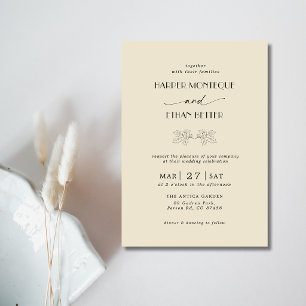 Ivory & Black Holly Tree Leaves Clean Wedding Invitation