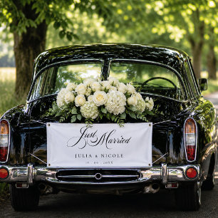 Ivory Black Just Married Wedding Car Banner Sign