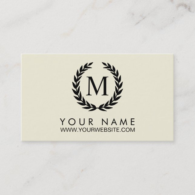Ivory & Black Laurel Wreath Monogram Business Card (Front)