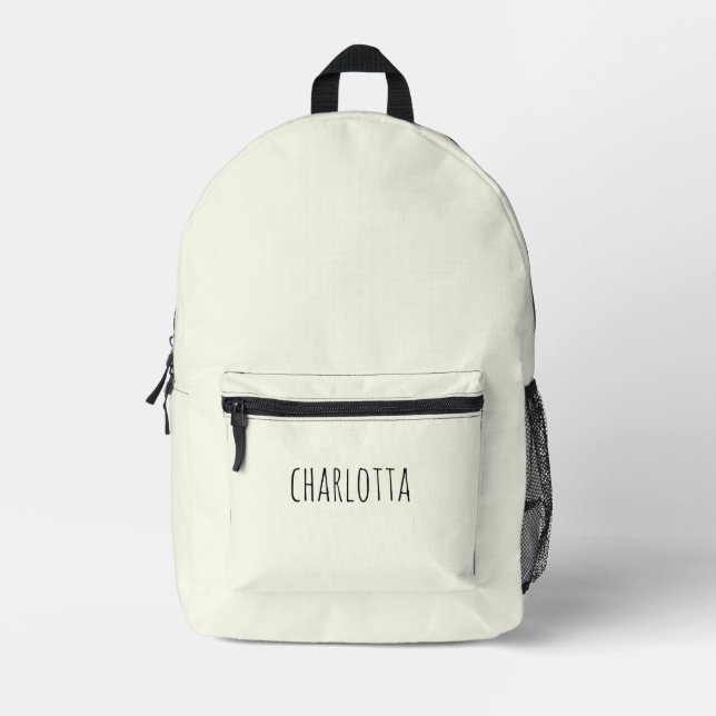 Ivory | Black Personalised Name  Printed Backpack (Front)
