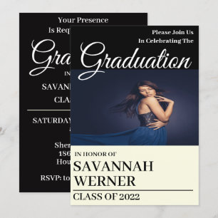 Ivory & Black Photo Graduation Party Invitation