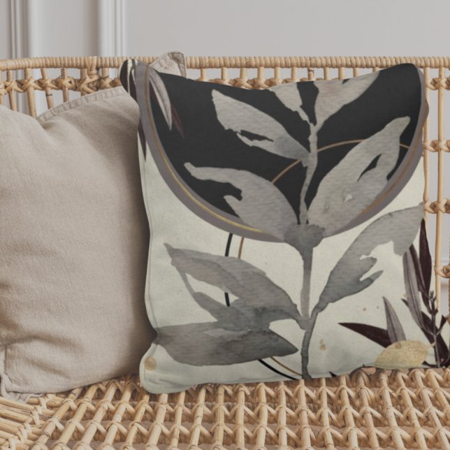 Ivory & Black Zen Watercolor Leaves Cushion (Creator Uploaded)