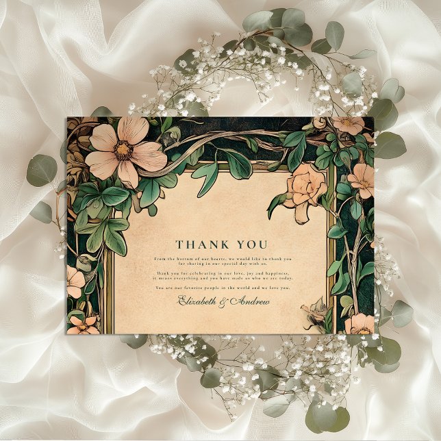 Ivory Bloom Art Nouveau Wedding Thank You Card (Creator Uploaded)