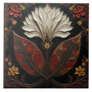 Ivory Bloom at Midnight Ceramic Tile