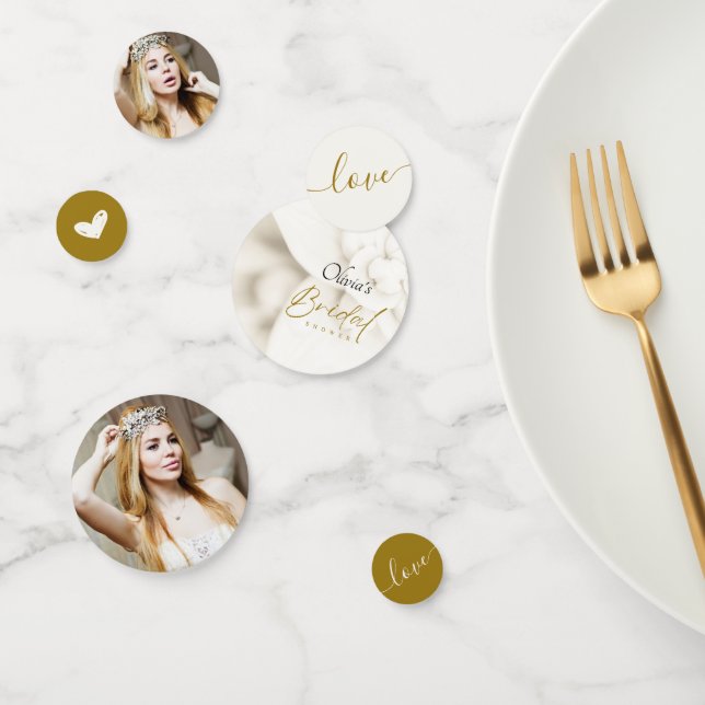 Ivory Bloom & Elegant Gold Script Bridal Shower Confetti (Group)