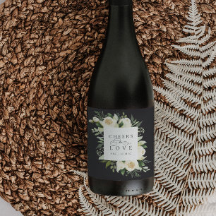 Ivory Bloom Floral Frame "Cheers to Love" Wedding Wine Label
