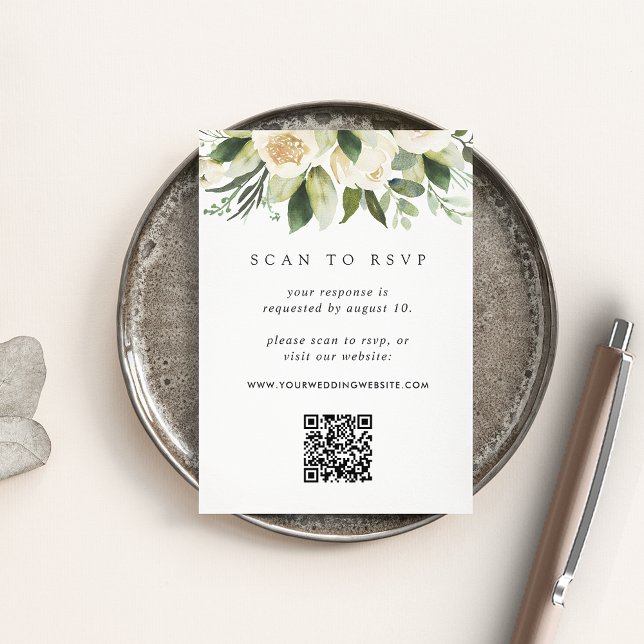 Ivory Bloom | Floral QR Code Wedding RSVP Enclosure Card (Creator Uploaded)