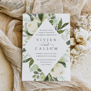 Ivory Bloom   Geometric Floral Frame Wedding Invitation