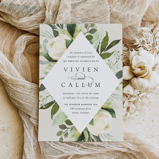 Ivory Bloom | Geometric Floral Frame Wedding Invitation (Creator Uploaded)