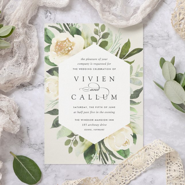 Ivory Bloom | Geometric Floral Frame Wedding Invitation (Creator Uploaded)