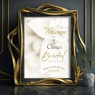 Ivory Bloom & Gold Script Bridal Shower Welcome Poster