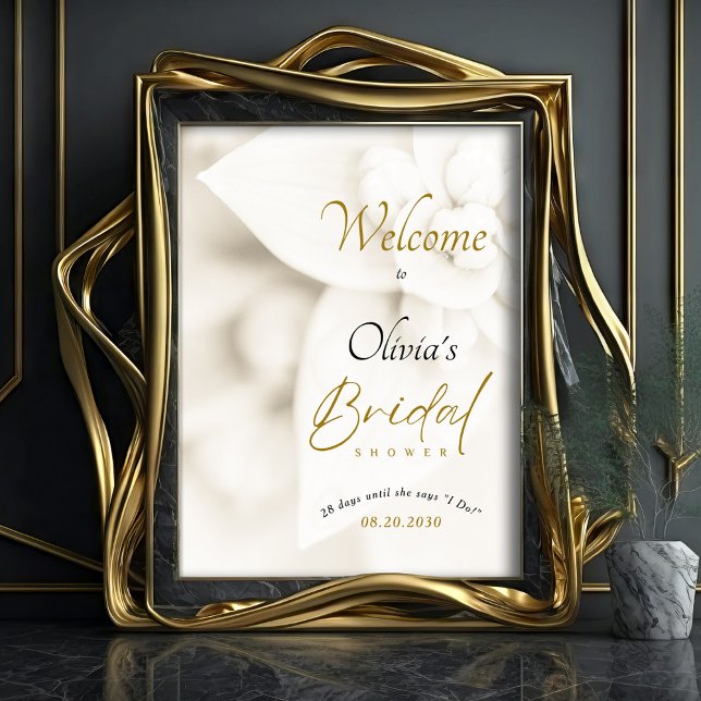 Ivory Bloom & Gold Script Bridal Shower Welcome Poster (Creator Uploaded)