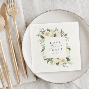 Ivory Bloom   "Love Is Sweet" Floral Frame Wedding Napkin